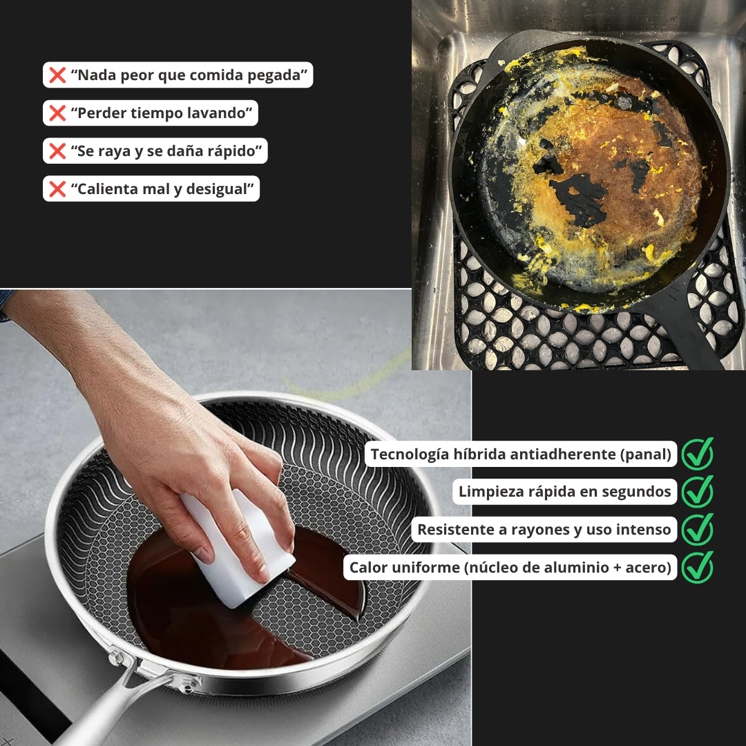 AmvePlus™ Sartén Híbrida Tri-Ply—Cocina Como Chef